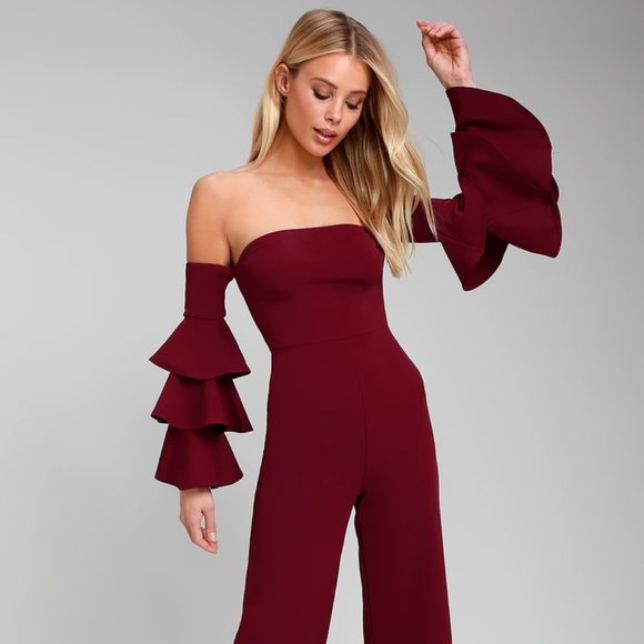 Lulus Pants - LULU'S Strapless Flounce Sleeve Jumpsuit S NWT